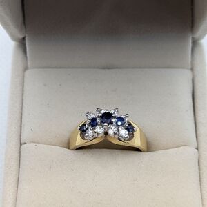 Elegant Gold and Silver Women's Ring with Blue Accents